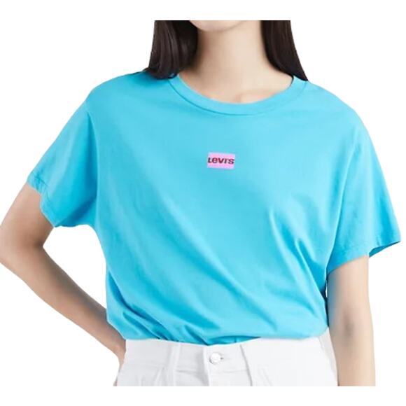 LEVI'S Aqua Cake Graphic Short Sleeve Crew Neck T-shirt Tee Cotton Unisex XS - Picture 1 of 13